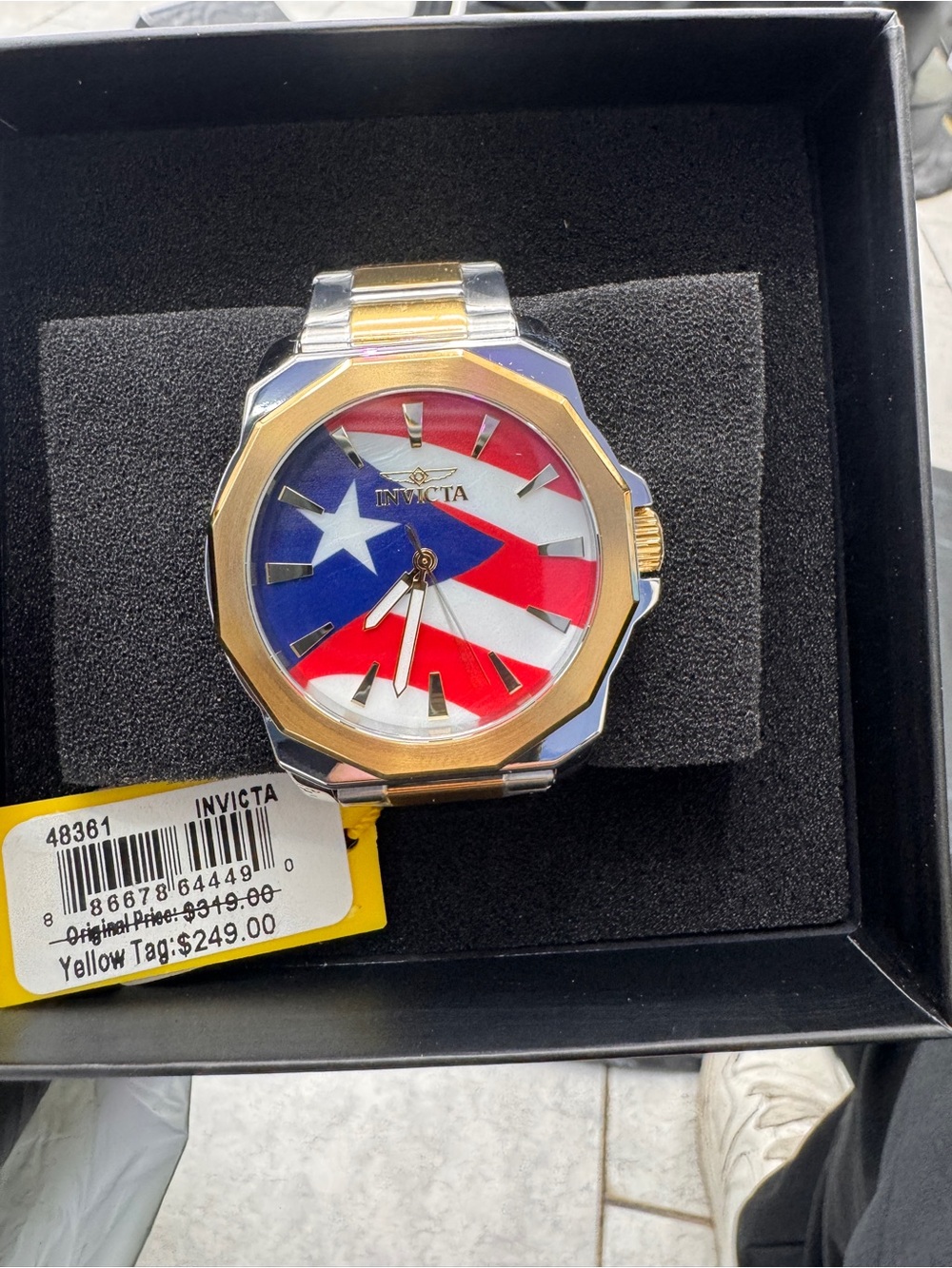 Invicta Two-Tone Men's Watch with Red, White & Blue Star Dial